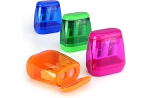Double Holes Pencil Sharpener,Manual Pencil Sharpeners with Lid,Small Handheld Pencils Sharpeners(4Pcs-Mixed Colors)