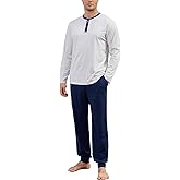 Yimoon Men's Pajama Set Soft Cotton Henley Neckline Sleepwear Long Sleeve 2 Piece Lounge Set with Pockets