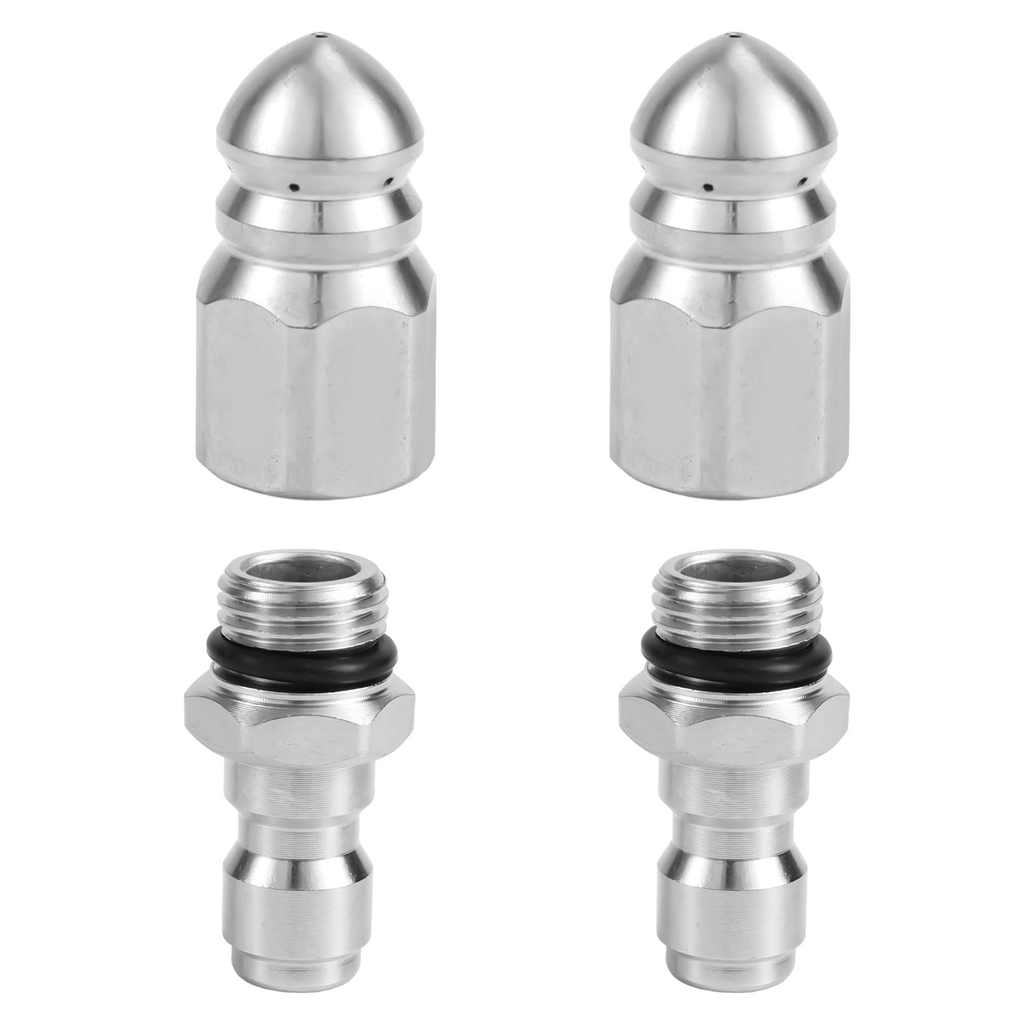 NQEUEPN 4pcs Sewer Jetter Nozzle & 1/4" NPT Quick Connector, Stainless Steel Jetter Nozzle for Pressure Washer Drain Jet Hose Sewer Jet Nozzle Cleaning Tool 5000 PSI