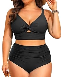 Plus Size Two Piece Swimsuits - Women High Waisted