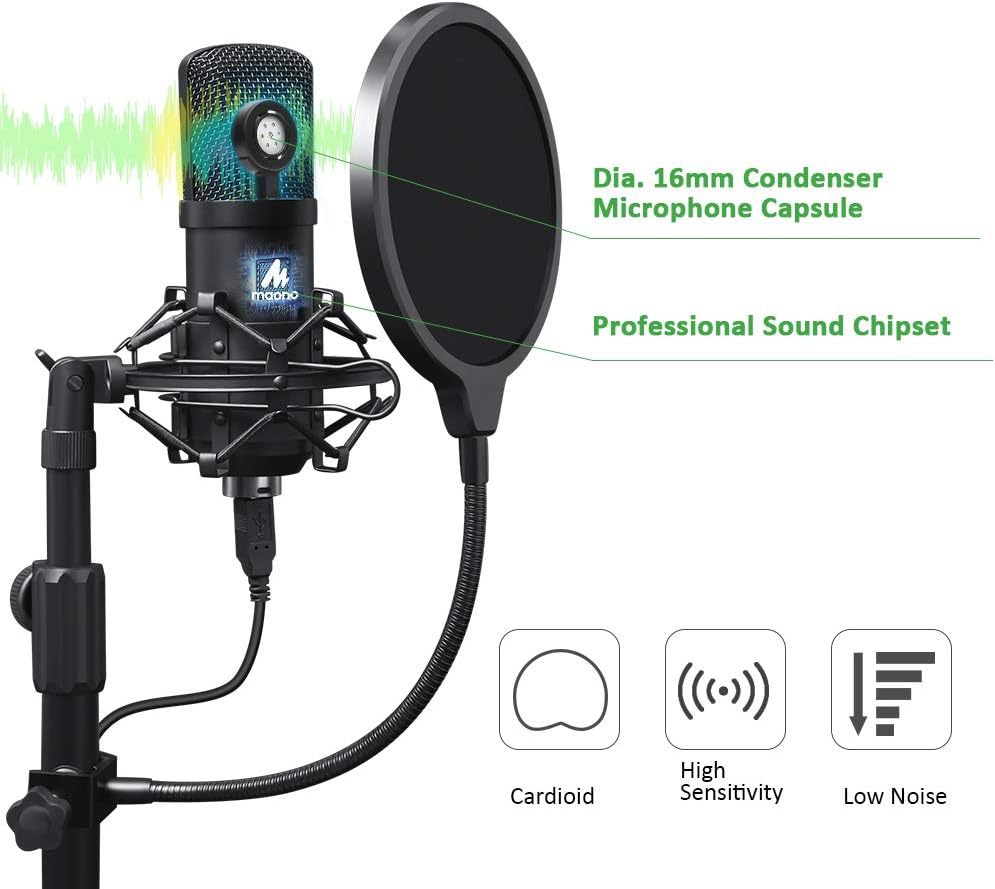 USB Microphone Kit 192KHZ/24BIT MAONO AU-A04T PC Condenser Podcast Streaming Cardioid Mic Plug & Play for Computer, YouTube, Gaming Recording: Musical Instruments