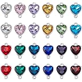 UNICRAFTALE 24pcs 12 Colors Heart Rhinestone Charms Pendants Link Connectors Birthstone Charms Crystal Glass Linking Pendant Diamond Connectors for Earring Necklace Bracelet Jewelry Making