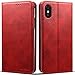 FLY HAWK iPhone 8, 5.8 inches, PU Leather Wallet Phone Case iPhone Case with Card Holder Kickstand Protective Flip Cover Red Cover
