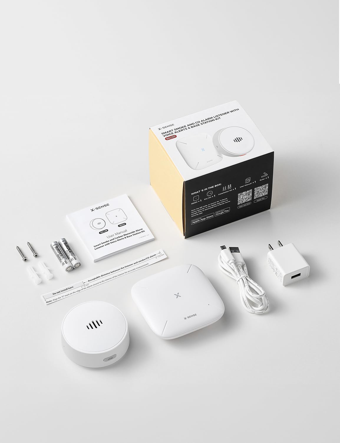 X-Sense Wi-Fi Alarm Listener Kit with Voice Location, Real-Time Notifications, Works with All Smoke Detectors and Carbon Monoxide Detectors, 1 Listener & 1 Base Station, Model SAL101