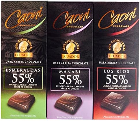 Gourmet Caoni 55% Dark Arriba Chocolate Bars From Ecuador, 3 Bar Vegan Variety Gift Assortment (50 Gram/1.76 Oz Bars)
