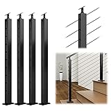 Muzata 4Pack Black Stair Cable Railing Post 36 Inch