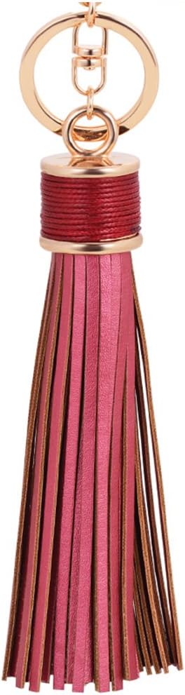 Haodou Fashion Key Ring Alloy Leather Tassel Keychain Couple Keyring Pocket Handbag Car Pendant Decoration Keys Holder Girl Gift (Red)