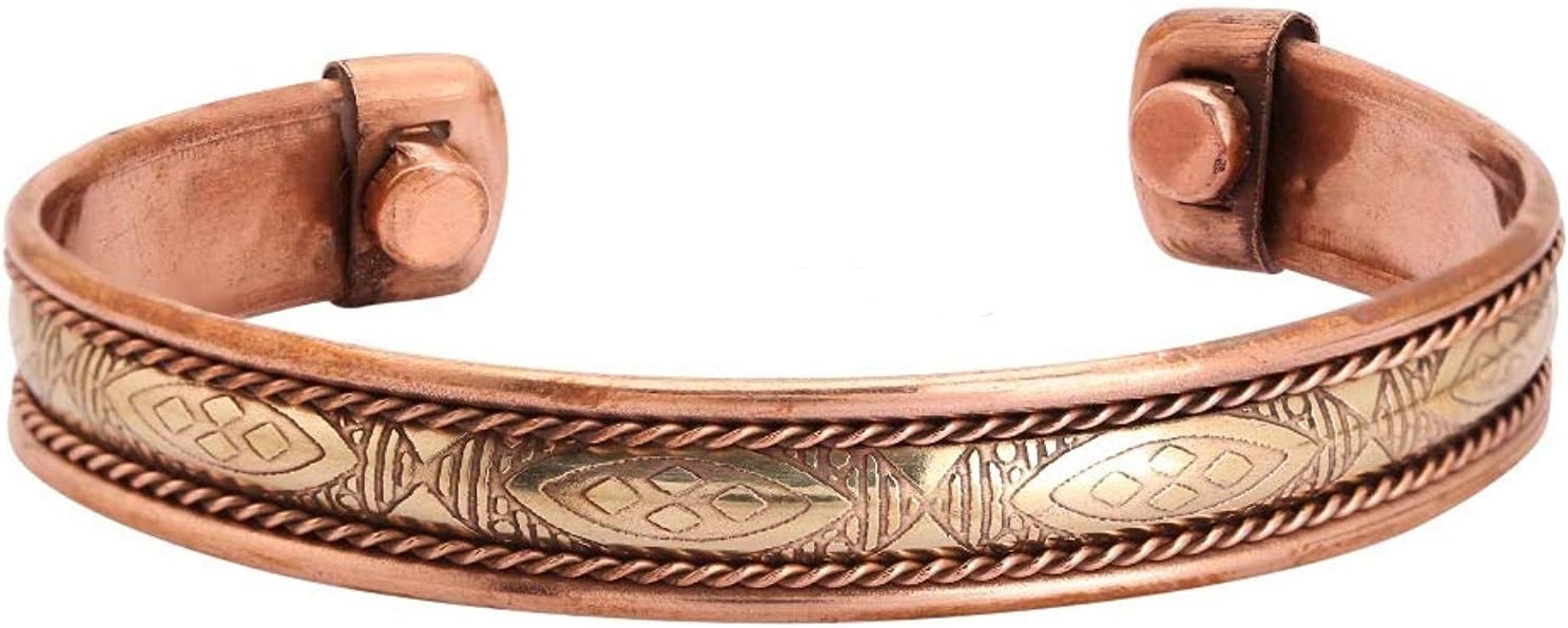 Tibetan Pure Copper Magnetic Bracelet for Arthritis and Joint Pain Relief Pain Healing Therapy Pure Copper Cuff/Bangle To Improve Good Health Adjustable for any Wrist Women And Men (Style 2)