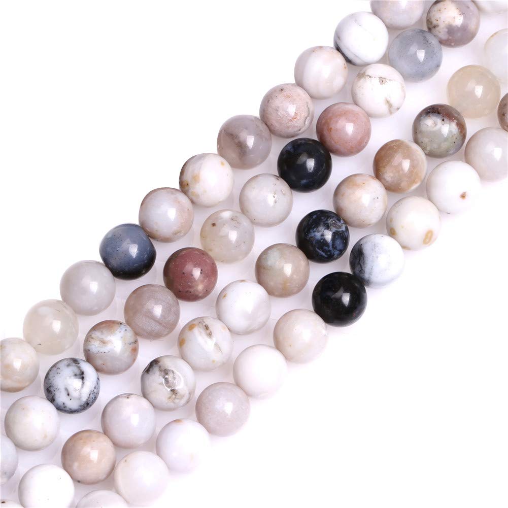 GEM-Inside Natural 8mm White Parral Dendritic Agate Round Gemstone Semi Precious Loose Beads for Jewellery Making 15''