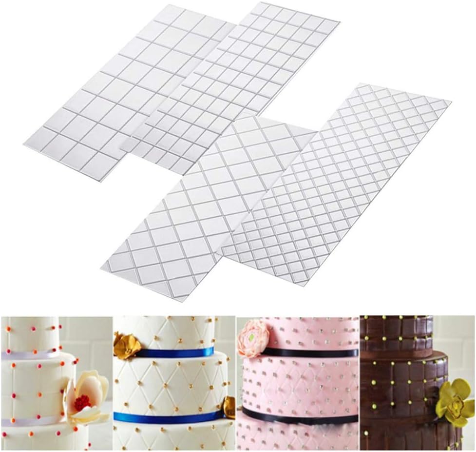 Alivier 4 Pcs Fondant Impression Mat Different Size for Cake Decoration