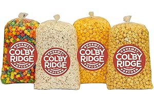 COLBY RIDGE 4 Flavor Gourmet Popcorn Assortment 8 Gal. (128 Cups) Large Sampler - White, Caramel, Cheese, and Rainbow Bulk Popped