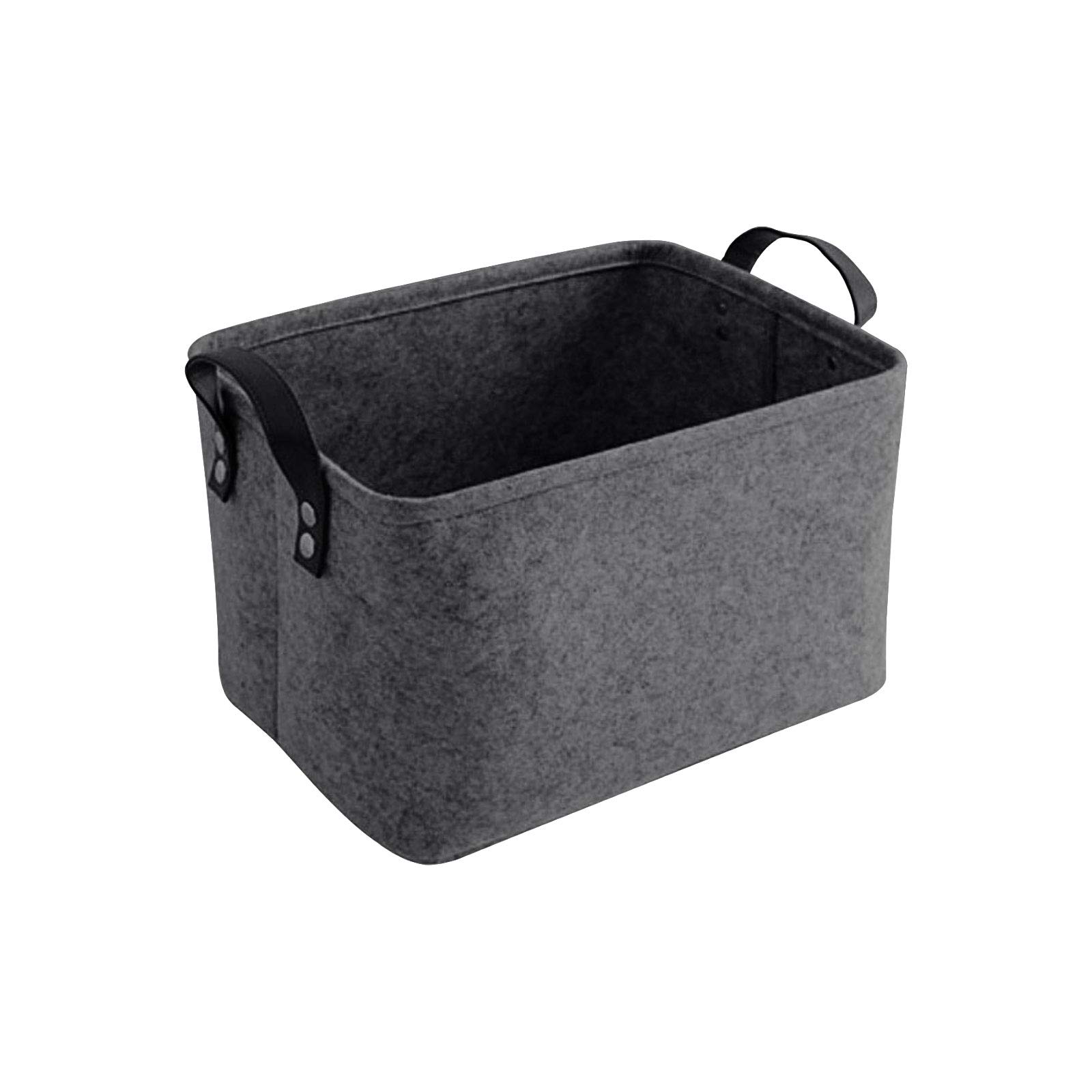 LITLANDSTAR Felt Storage Basket, Foldable Felt Basket Storage Box Open Storage Bin Laundry Hamper with Handles Shelf Basket Storage Basket Bin Organizer for Clothing, Magazine, Toys(Deep Grey)