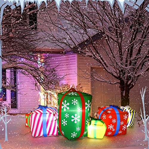 Vinsot ft Long Christmas Inflatable Gift Boxes with LED Lights Outdoor