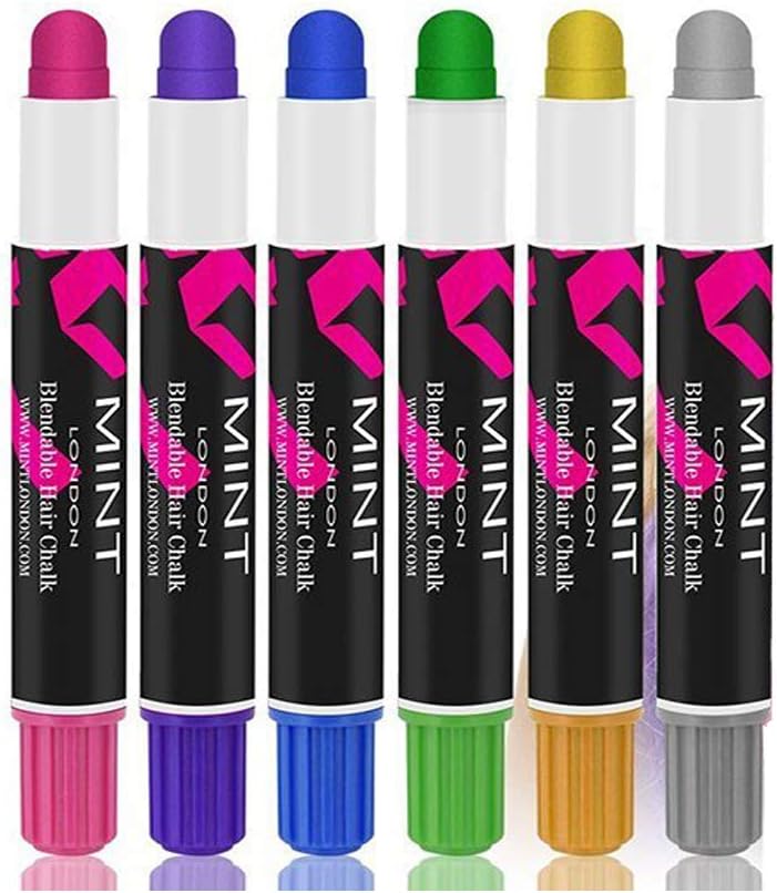 Hair Chalk Set - 6 Colors Natural Temporary Paint Dye Magic Markers (Purple, Blue, Orange, Gray, Green and Pink) Quick Fun Hair Coloring for Women, Men, Girls and Kids