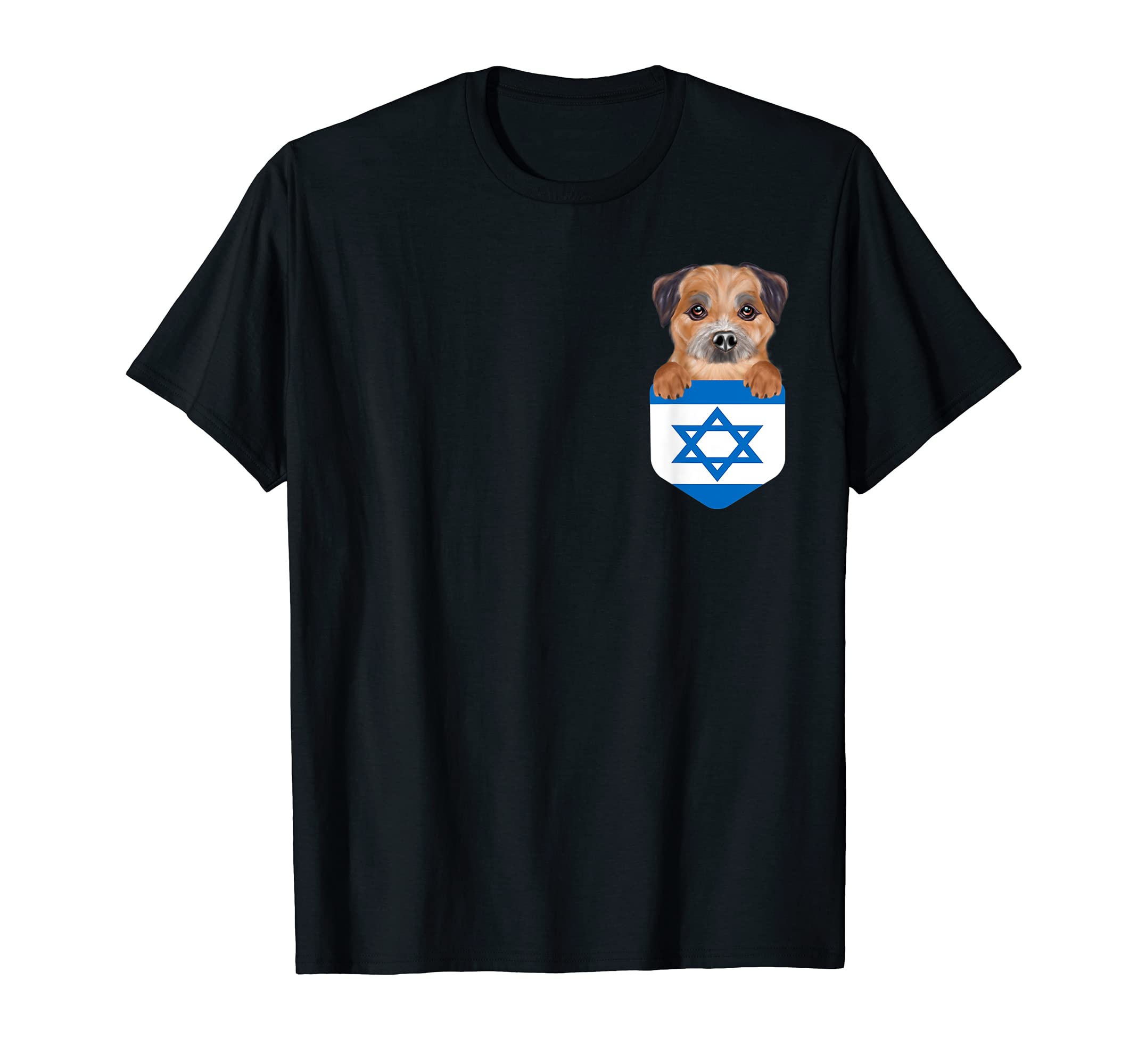 Israel Flag Border Terrier Dog In Pocket T-Shirt