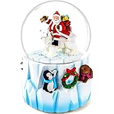 Christmas Snow Globes Clearance, Santa's Winter Musical,Hand-Painted Music Box,Colorful Lights, Auto Snowfall, Festive Animal Decor, Xmas Gifts, Play 14 Classic Christmas Melodies