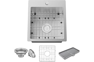 FAUENPEEY Kitchen & Bar Sink,15x17 Inch Bar Sink Stainless Steel Drop In Small Kitchen Sink Ideal Choice For Small Spaces Topmount Sink With Bottom Grid,Soap Mat And Drain Assembly Serve Both Kitchen And Bar