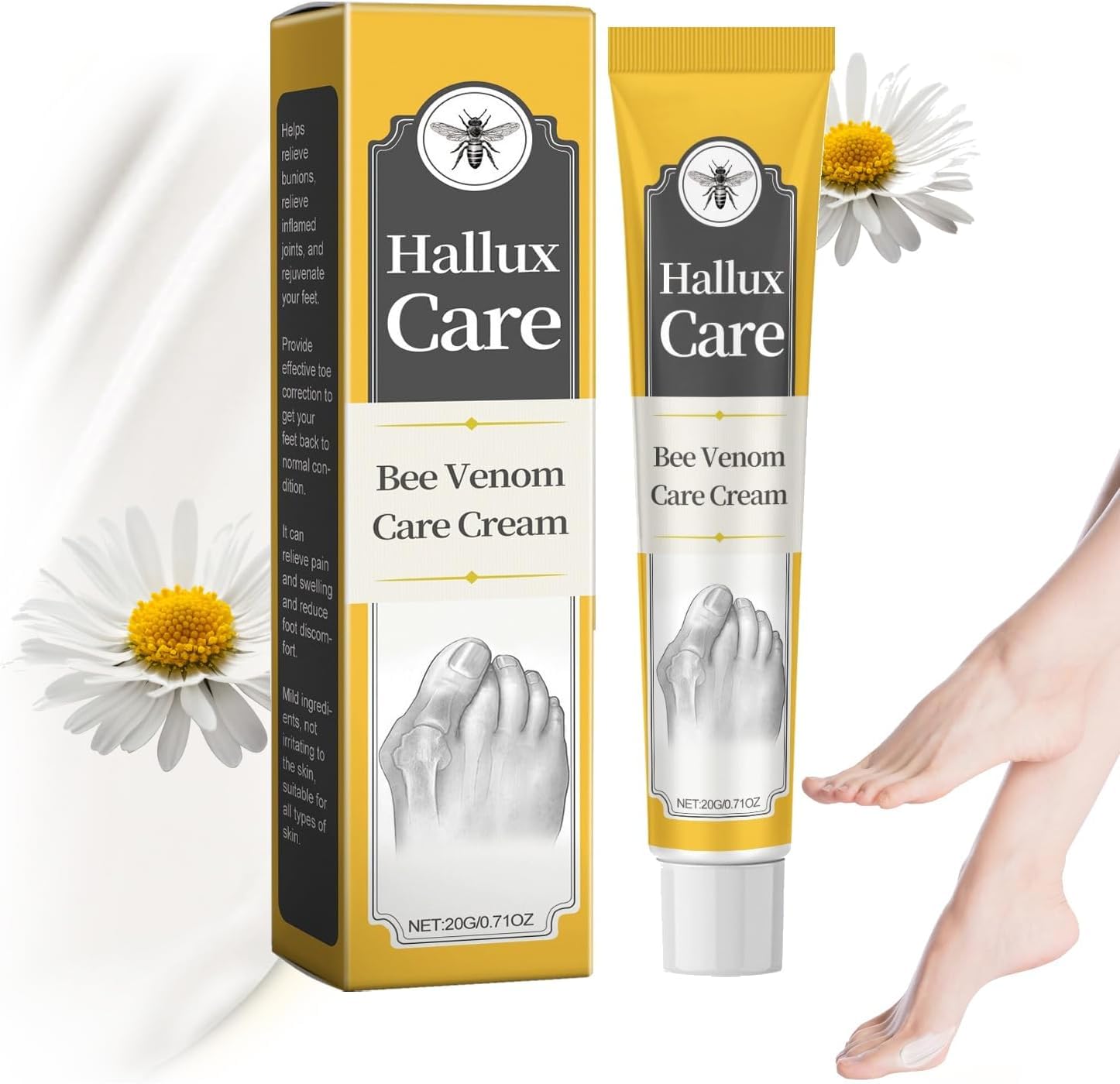 Flysmus Halluxcare Bee Venom Treatment Cream, 20g Halluxcare Bee Venom Treatment Cream, Flysmus Hallux Care Bee Venom, Bee Venom Joint Relief Gel (1PCS)