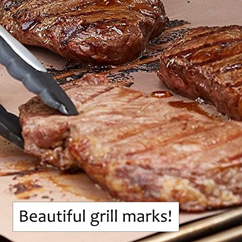 Copper Grill Mats by MiTBA – Best Baking & Grilling Accessories Ever! These Non-Stick & Reusable Magic Gadgets Will Get You Flawless Meat and a Clean Barbecue! Set of 3 XL Mats in a Never-Lose-It Box!