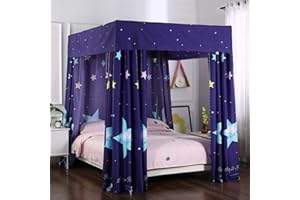 Mengersi Galaxy Star Canopy Bed Curtains Bedroom Decoration for Girls Boys Adults Windproof Lightproof Bed Canopies Child Gift (Queen,Navy Star)