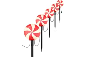 ADIRXON Set of 5 Large Christmas Candy Cane Yard Stakes, Professional-Grade Outdoor Peppermint Decorations with C7 LED Lights, Heavy-Duty Holiday Light Stakes for Walkway, Lawn & Driveway