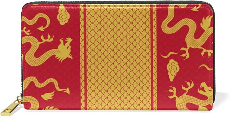 Amazon 長財布 二つ折り 中国 赤 龍 中華風 レディース メンズ 人気 おしゃれ 可愛い さいふ 小銭入れ ラウンドファスナー ウォレット 大容量 コンパクト 男の子 女の子 軽量 学生 軽い 多機能 レッド 赤 金色 Kasamo 財布