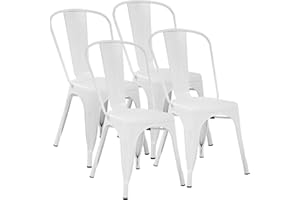 FDW Metal Dining Chairs Metal Chairs Patio Chair Seat Height Dining Room Kitchen Chair Tolix Restaurant Chairs Bar Stackable Chair Trattoria Metal Indoor Outdoor Chairs (Cream)