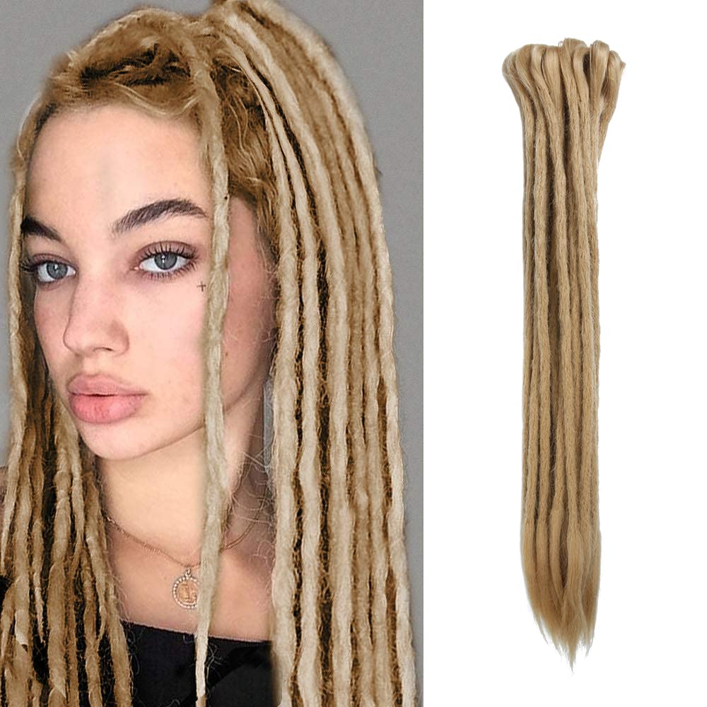 Double Ended Dreadlocks Extensions 20 Inch 10 Strands Synthetic Dreads Handmade Crochet Dread Extensions Reggae Twist Braiding Hair(24#/Deep Blonde)