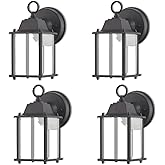 WISBEAM 4 Packs Black LED Outdoor Wall Lantern, Black Exterior Waterproof Wall Sconce for House, Aluminum Housing Plus Glass,