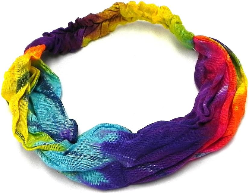 Mia Jewel ShopMulticolored Rainbow Tie Dye Soft Cotton Elastic Headband Expandable Hair Wrap Bandana - Womens Hippie Fashion Handmade Gifts Boho Accessories