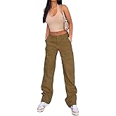Viatabuna Women's High Waist Straight Leg Y2K Streetwear Cargo Pants Baggy Boyfriend Jeans with Pocket