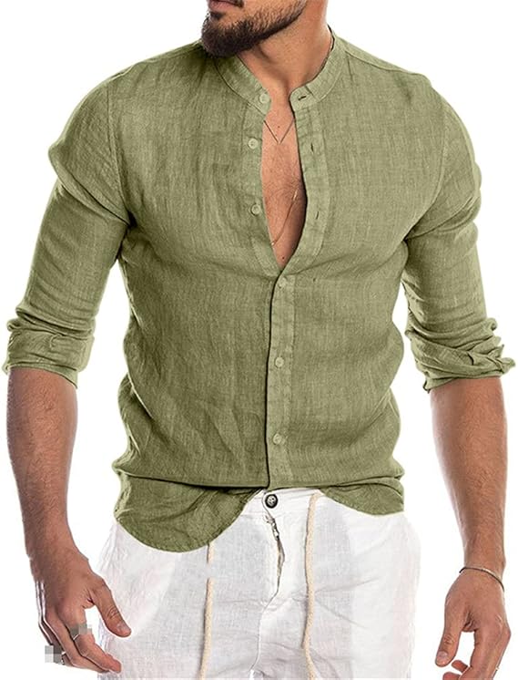 Men's Summer Long Sleeve Casual Linen Shirt Cotton Blouse : Amazon.co.uk: Clothing