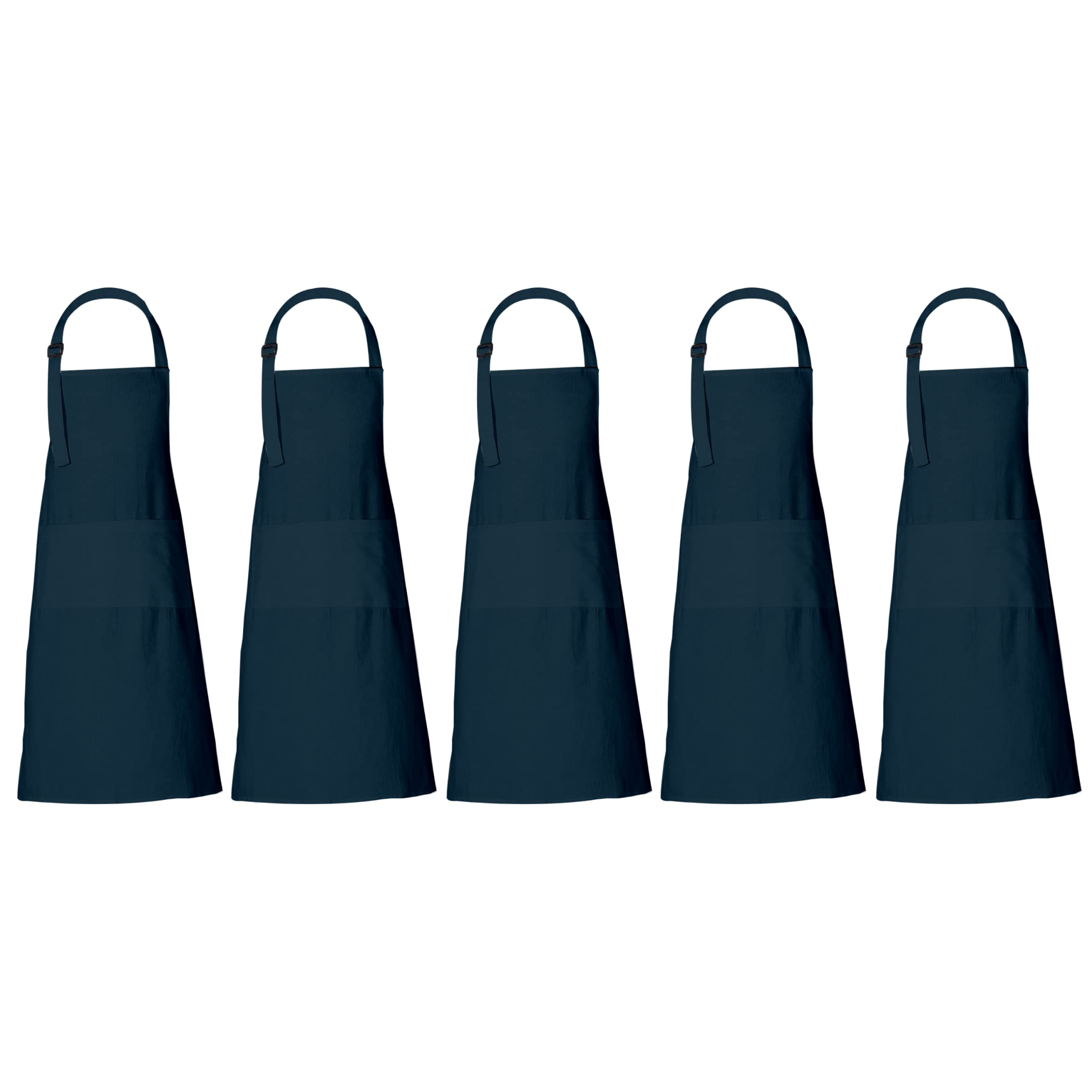 RAJRANG Dark Blue Cotton Chef Aprons for Men & Women – 35x27 Inch Cooking Aprons with Adjustable Neck Strap & 3 Pockets – Unisex Kitchen Apron, Pack of 5 — image 1