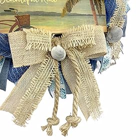 Beautiful Blue Burlap Artisan “Life is a Beautiful Ride” Beach, Coastal, Tropical Wreath with Nautical Rope, Starfish… 61IYMc5MeJS