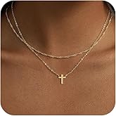 CAROVO Gold Necklace for Women Dainty 14K Gold Plated Choker Cross Flower Cubic Zirconia Necklaces Simple Layered Gold Chain Trendy Jewelry Gifts for Women