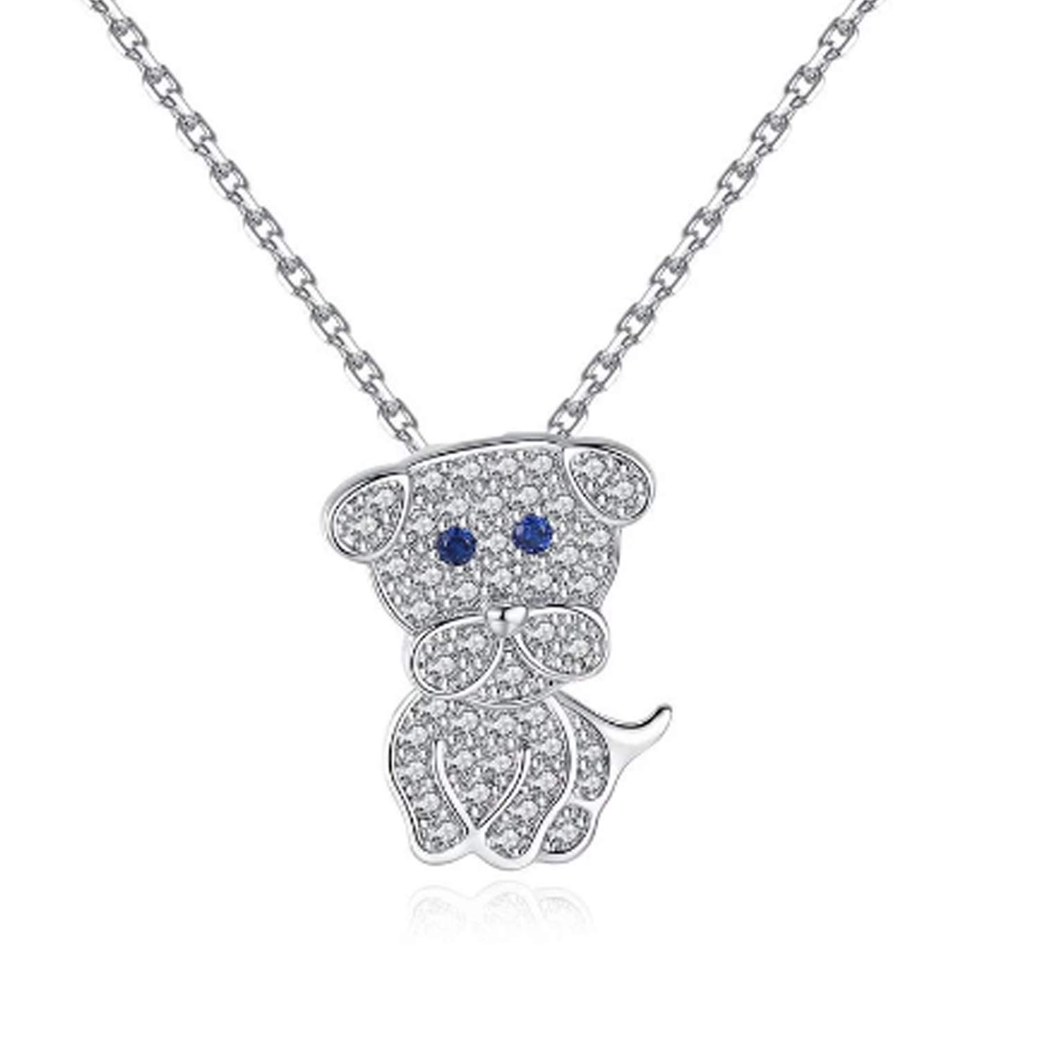 IzuBizu London Womens 925 Sterling Silver Dog Blue Diamond Pendant Cubic Zirconia Animal Cute Puppy Necklace Aniversary Mother's Day Jewellery