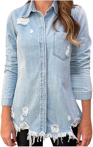 distressed denim shirt womens