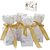 KUPOO 50PCS Candy Boxes Wedding Birthday Party Favor Gift Box with Gold Ribbon Decoration for Wedding Bridal Shower Baby Shower Birthday (Marble)