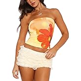 Floral Tube Top Y2k Sexy Strapless Backless Crop Bandeau Women 00s Teen Girls Cute Graphic Sleeveless Going Out Shirt