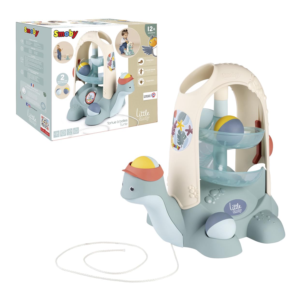 Smoby Little Ball Turtle - Preschool toy with Ball circuit & String, Suitable from 12 Months - Made in France
