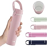Exllena 【Upgraded】 Ceramic Lined Small Insulated Water Bottle 10oz with Adjustable Silicone Handle–Small Flask for Hot & Cold Drinks, Ideal for Purse, Lunchbox...(Blush Pink)