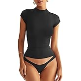 EasyGala Womens Double Lined Mock Turtle Neck Tops Slim Fitted Cap Sleeve Shirts Going Out Tees Y2k Summer Clothes 2025