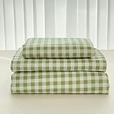 NSNLGSGC Sage Green Gingham Full Sheet Set, Soft Brushed Microfiber Plaid Full Bed Sheets, 4-Pieces Grid Sheet Set with Deep Pocket