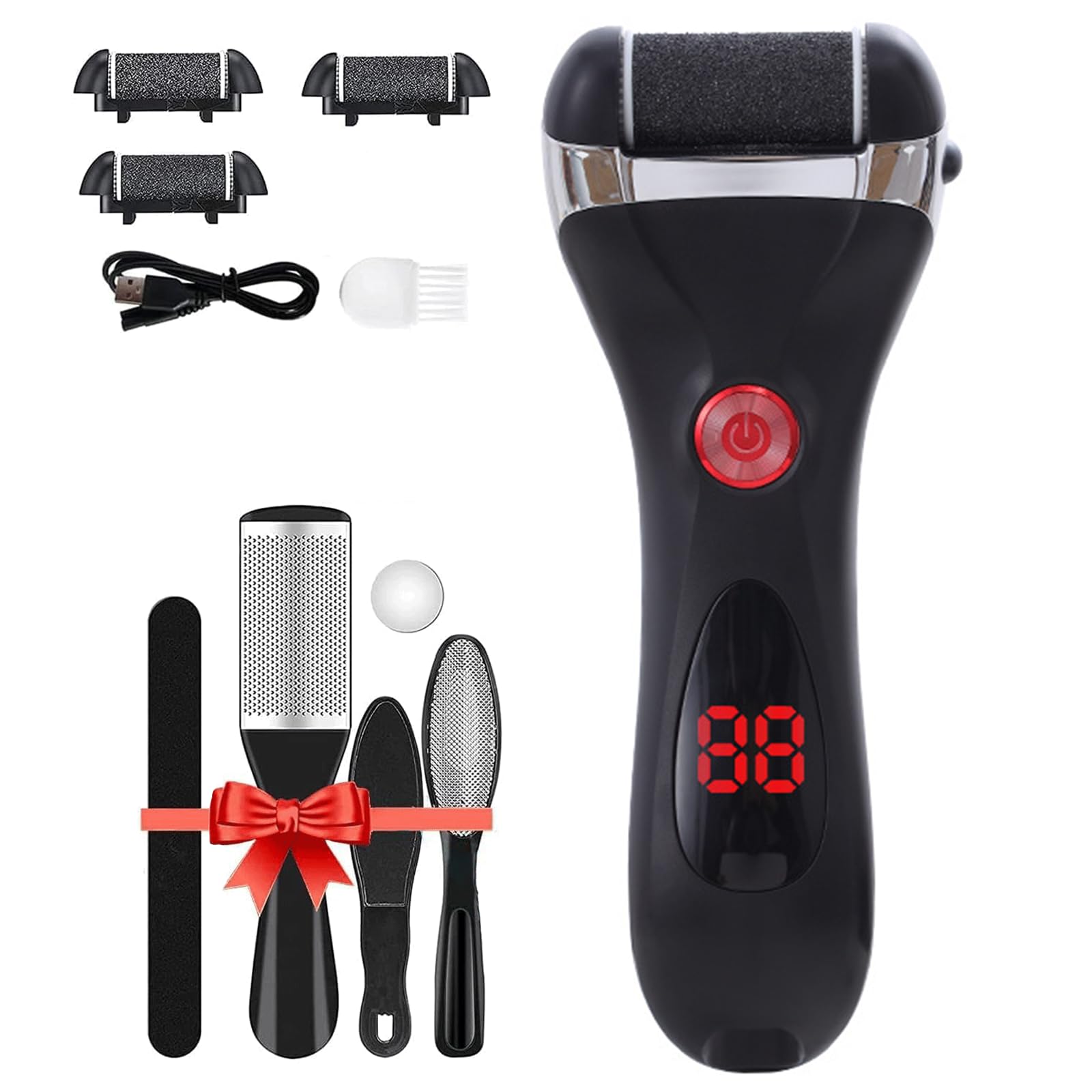 Jooayou Foot File Electric for Hard Skin, USB Rechargeable Waterproof Foot Scrub Callus Remover [with 3 Pumice Stone Rollers & 8 in 1 Foot Scraper Set] Foot Care Tool for Dry Dead Cracked Heel