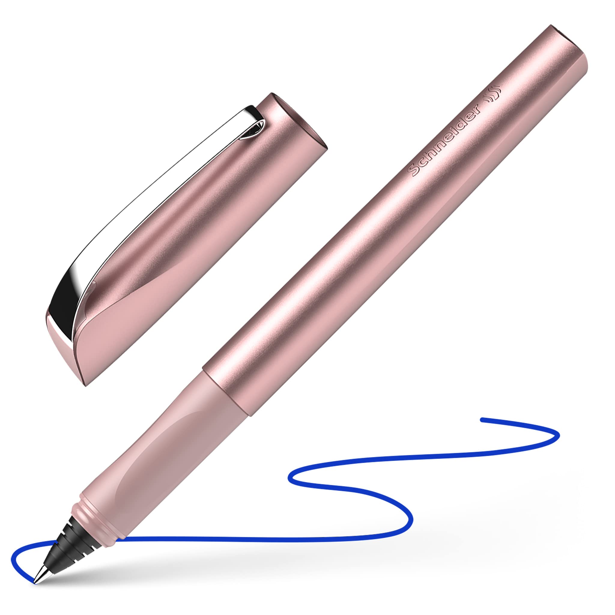 Schneider Ceod Shiny 186209 Rollerball Pen (Right and Left-Handed Users, Line Width M, Includes Ink Cartridge Royal Blue) Powder Pink