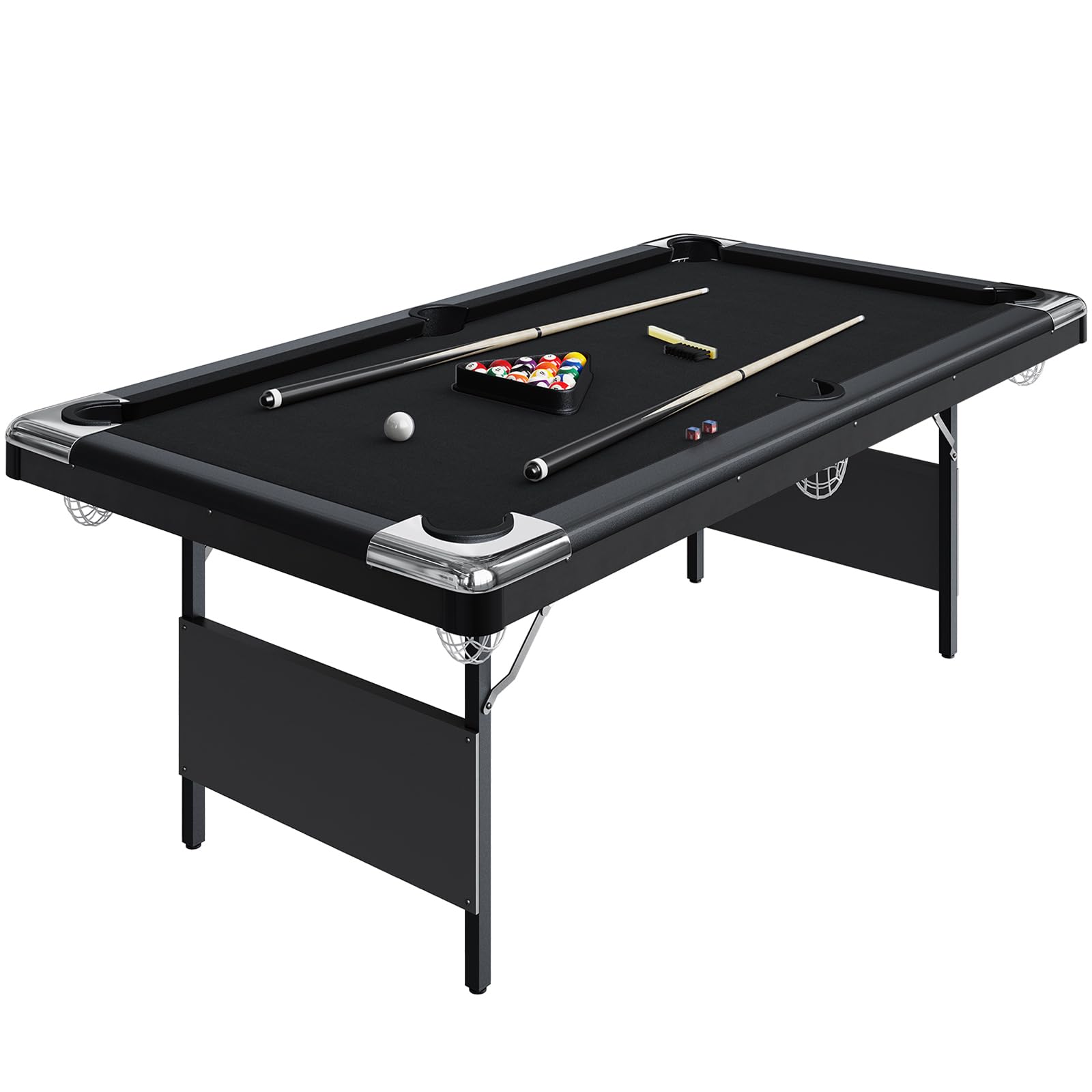 Photo 1 of 6 Ft Pool Table, Portable Billiards Tables, Folding Pool Table Includes Full Set of Billiard Balls, 2 Cue Sticks, Chalk & Felt Brush, Snooker Table for Family Game Room