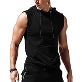 Amussiar Men's Workout Hooded Tank Tops Sleeveless Gym Training Hoodies Bodybuilding Muscle Cut Off T Shirt