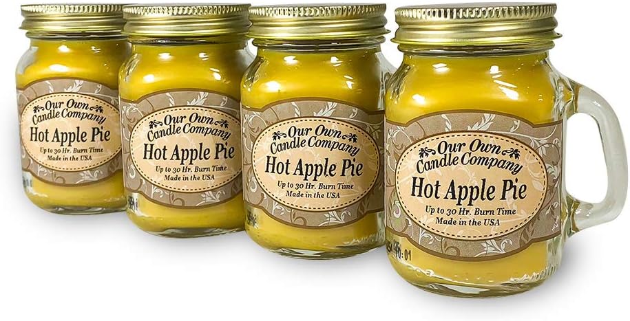 Our Own Candle Company Hot Apple Pie Scented Mini Mason Jar Candle, 3.5 Ounce (4 Pack)