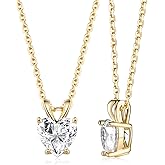 1-2 Carat Moissanite Round/Heart Necklace for Women, Solid 925 Sterling Silver, 16"/18"/20" Adjustable Chain, Anniversary Mother's Day Valentines Gift