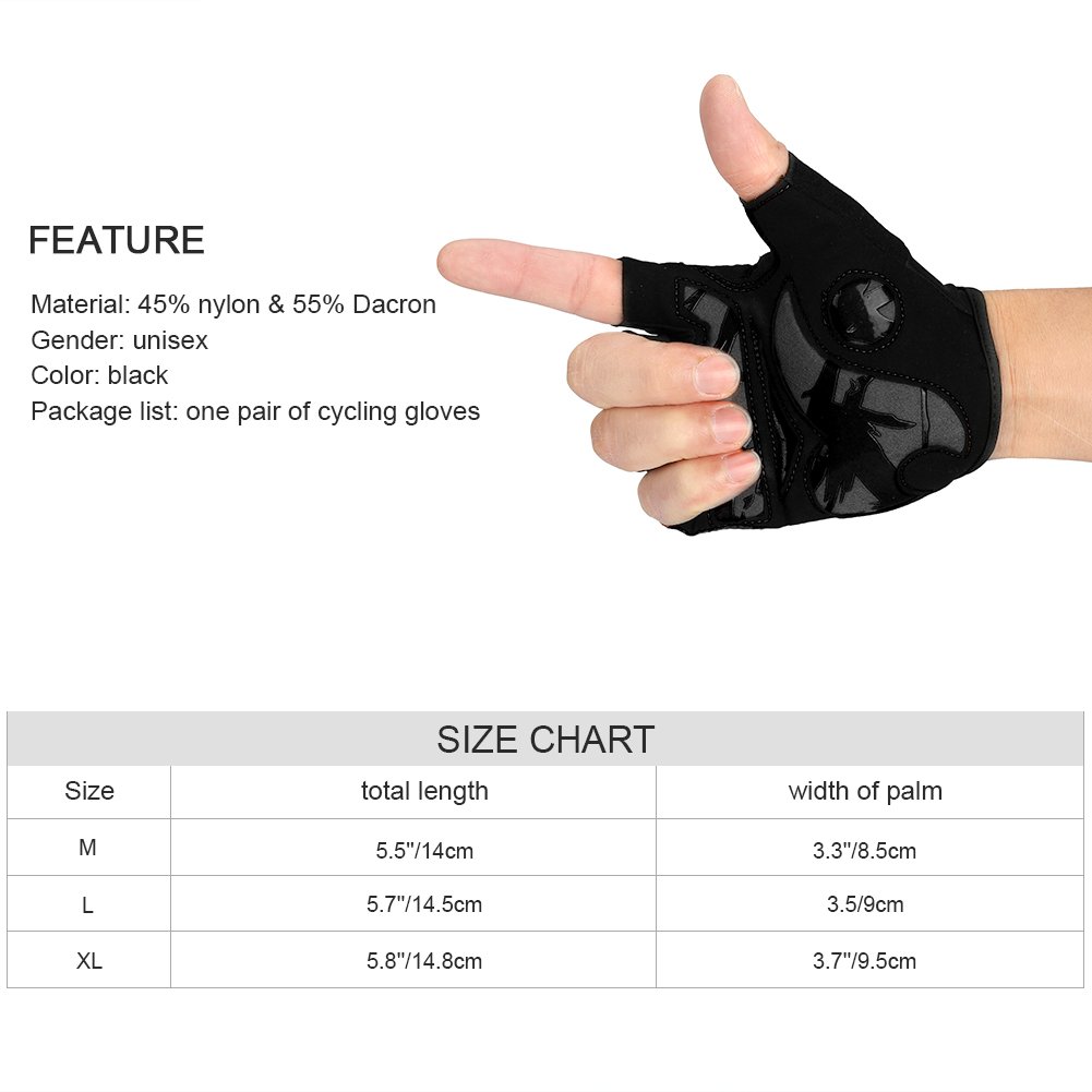 Vbiger Cycling Gloves, Men\'s Half Finger Biking Gloves MTB Gloves with Anti-Shock Gel Pad (B-Black, XL)